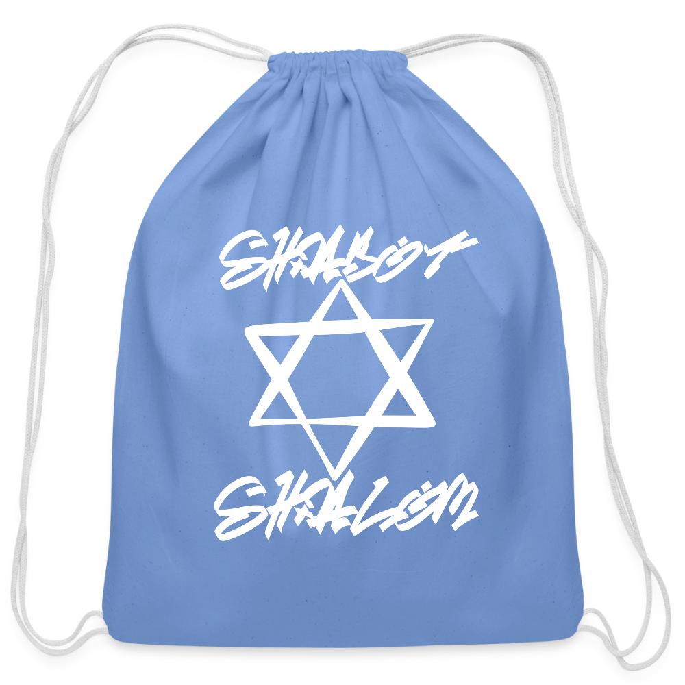 Shabbat Shalom Graffiti Light Star Cotton Drawstring Bag - carolina blue
