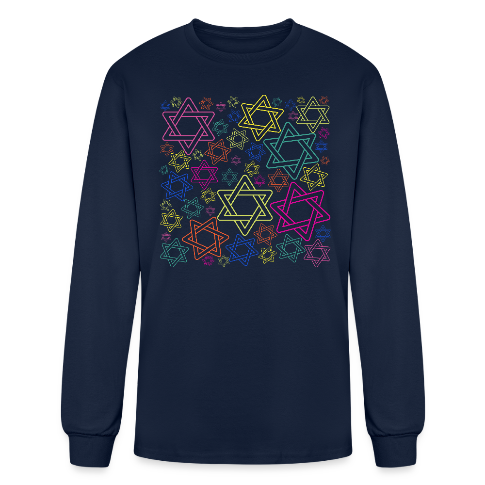 Neon Star of David Festival Men's Long Sleeve T-Shirt - navy