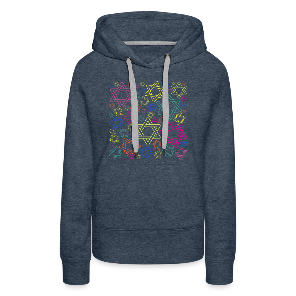 Neon Star of David Festival Women’s Premium Hoodie - heather denim