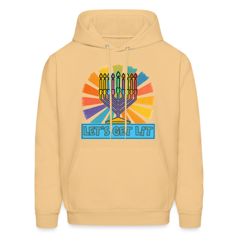Radiant Retro “Let’s Get Lit” Menorah Men's Hoodie - light gold 