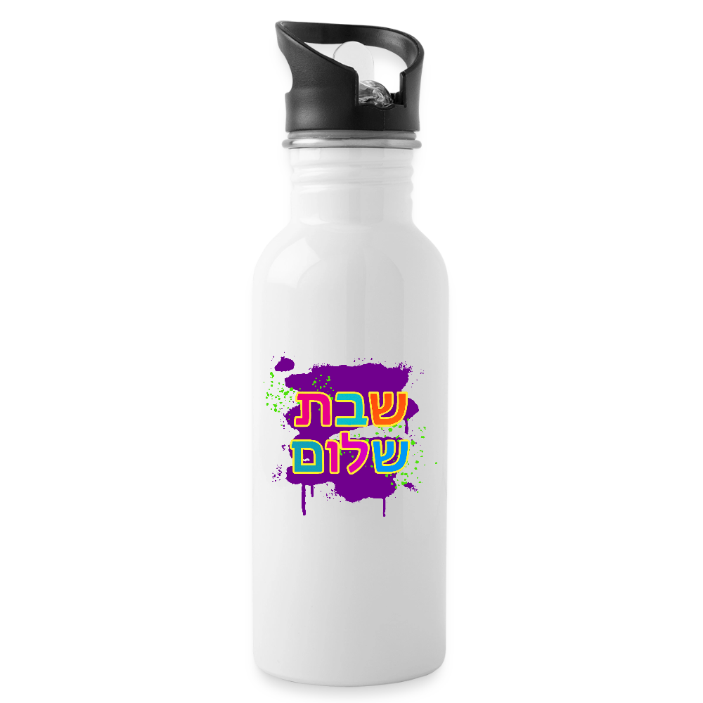 Shabbat Shalom Neon Pop Water Bottle - white
