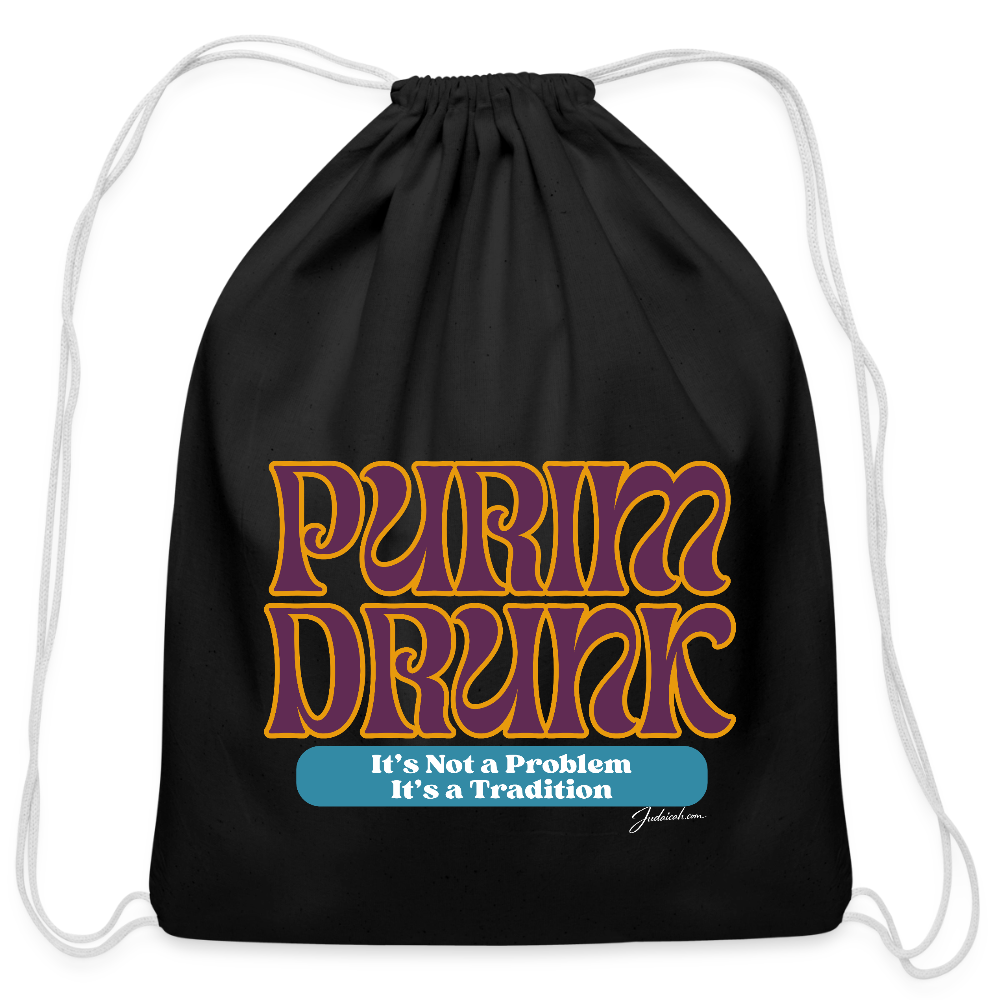 Purim Drunk Cotton Drawstring Bag - black