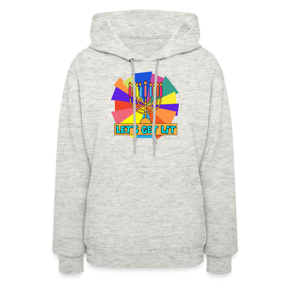Glow & Get Lit Chanukah Menorah Women's Hoodie - heather oatmeal