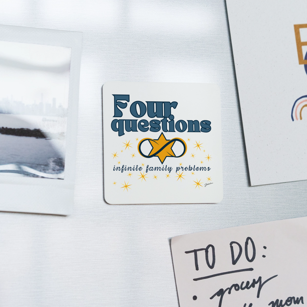 Four Questions Square Magnet - white