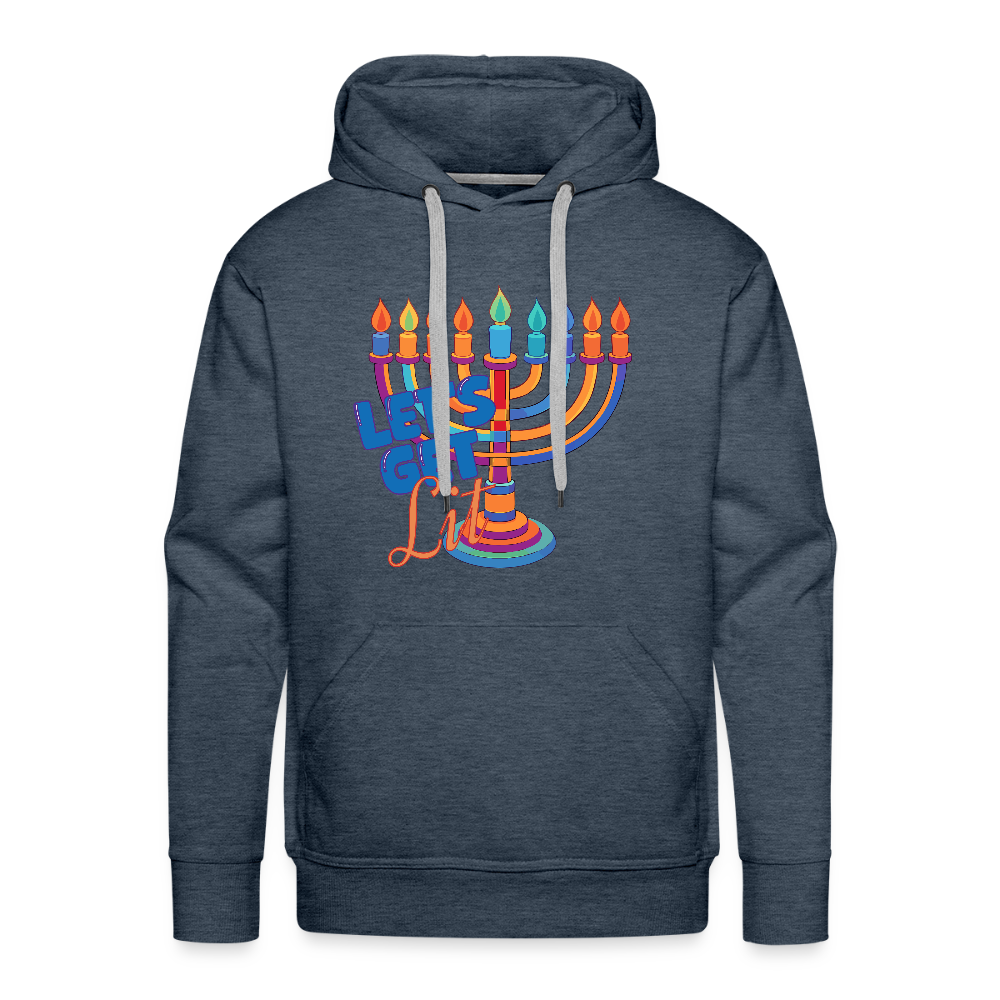 Let's Get Lit Menorah Men’s Premium Hoodie - heather denim