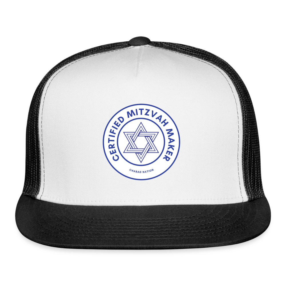 Certified Mitzvah Maker Trucker Hat - white/black