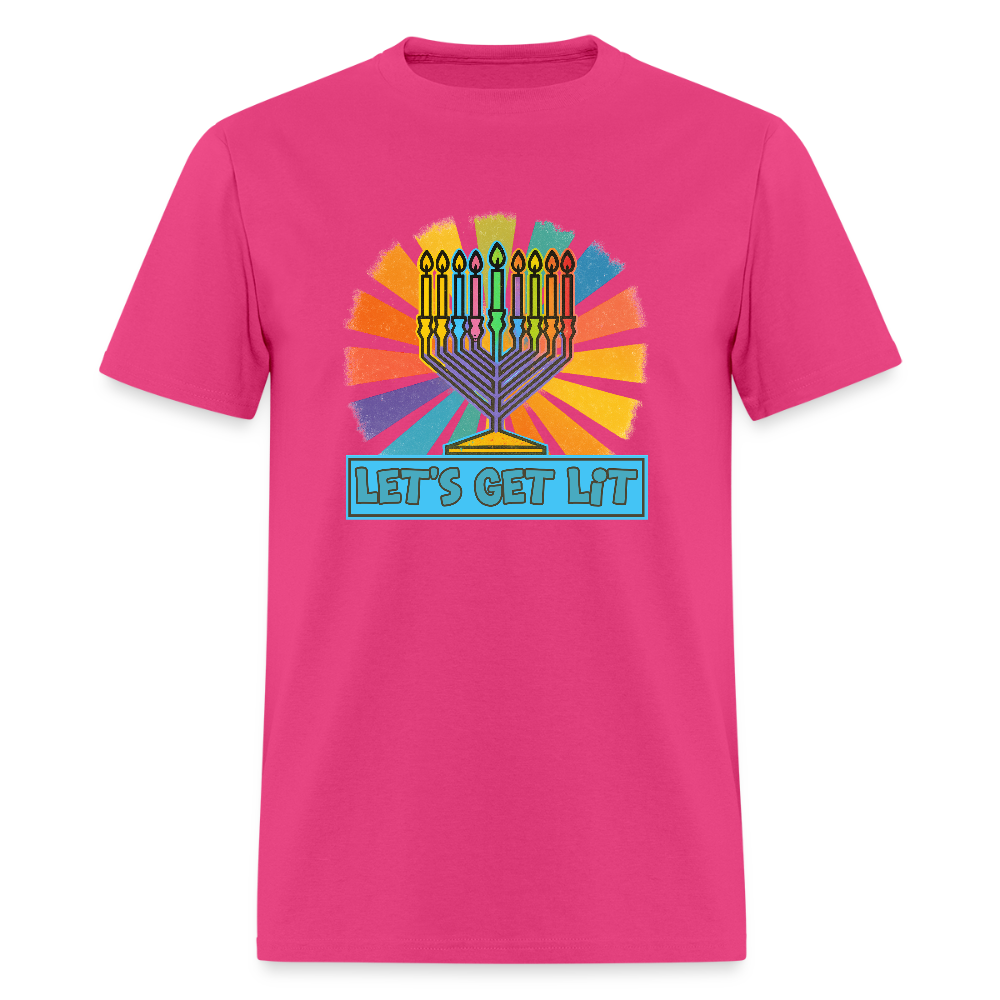 Radiant Retro Let's Get Lit Menorah Men's T-Shirt | GILDAN 5000 - fuchsia