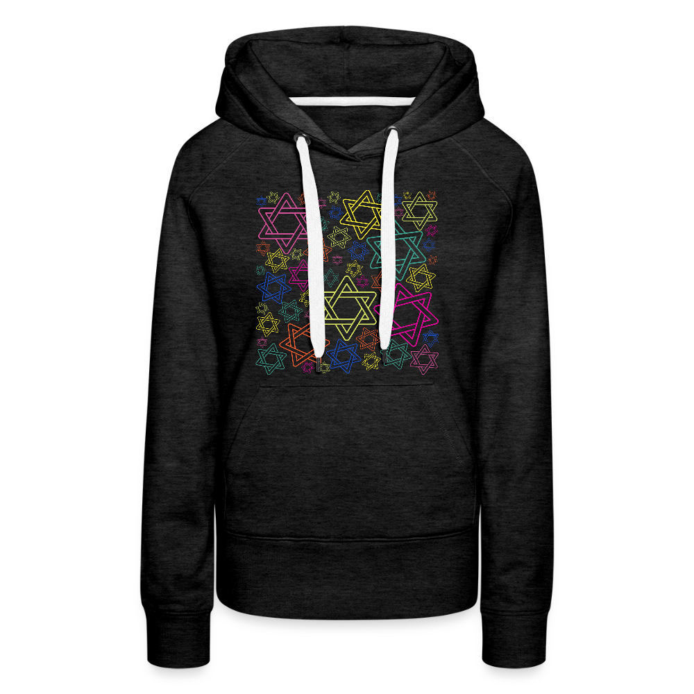 Neon Star of David Festival Women’s Premium Hoodie - charcoal grey
