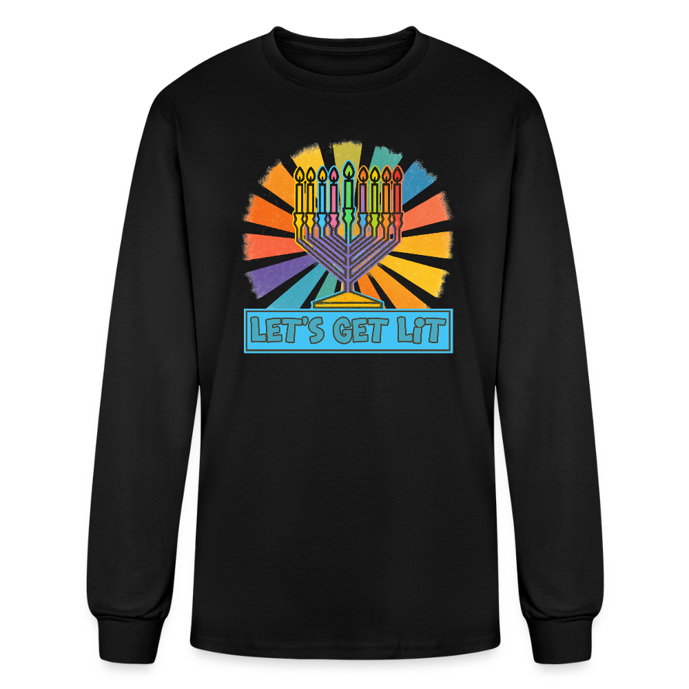 Radiant Retro Let's Get Lit Menorah Men's Long Sleeve T-Shirt - black