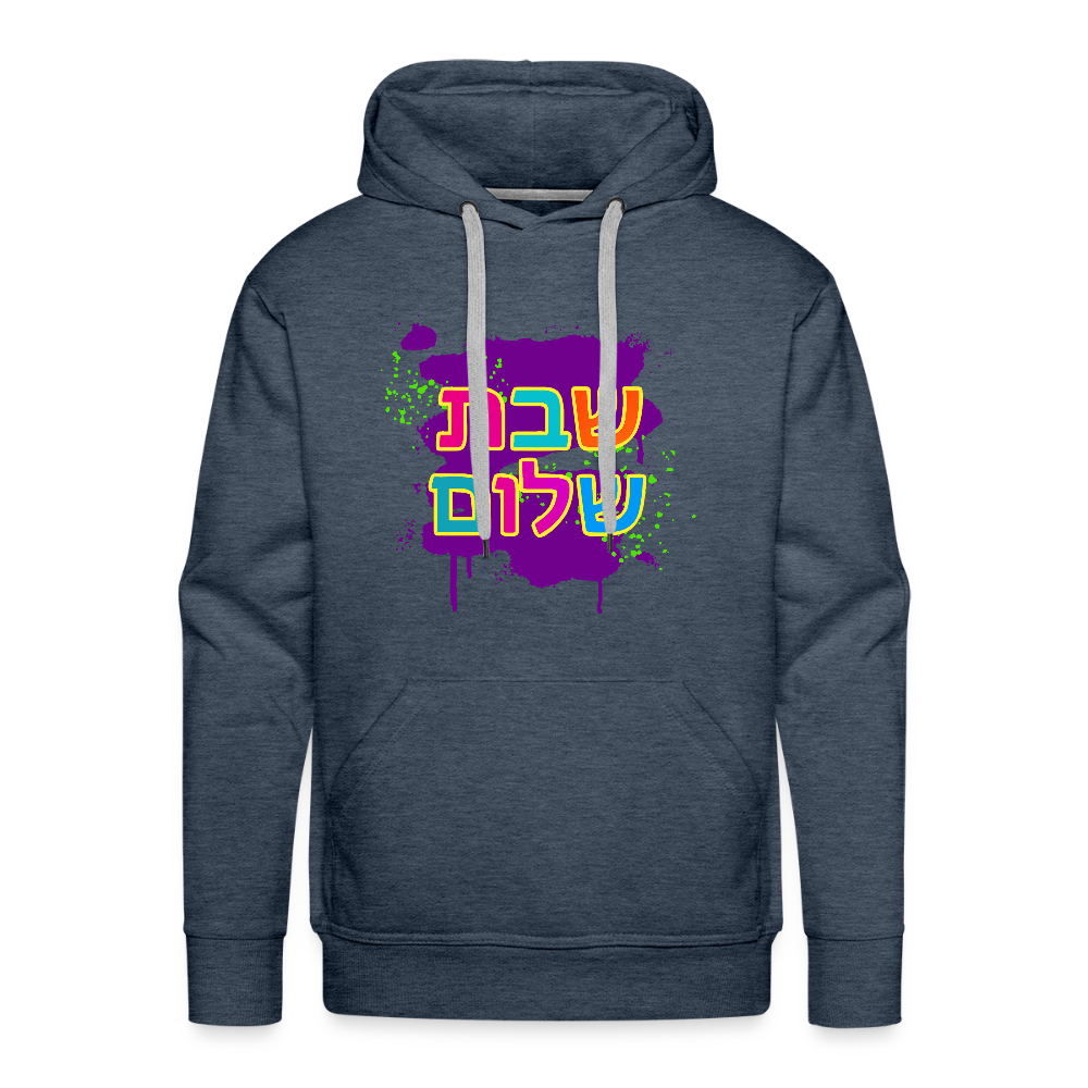 Shabbat Shalom Neon Pop Men’s Premium Hoodie - heather denim