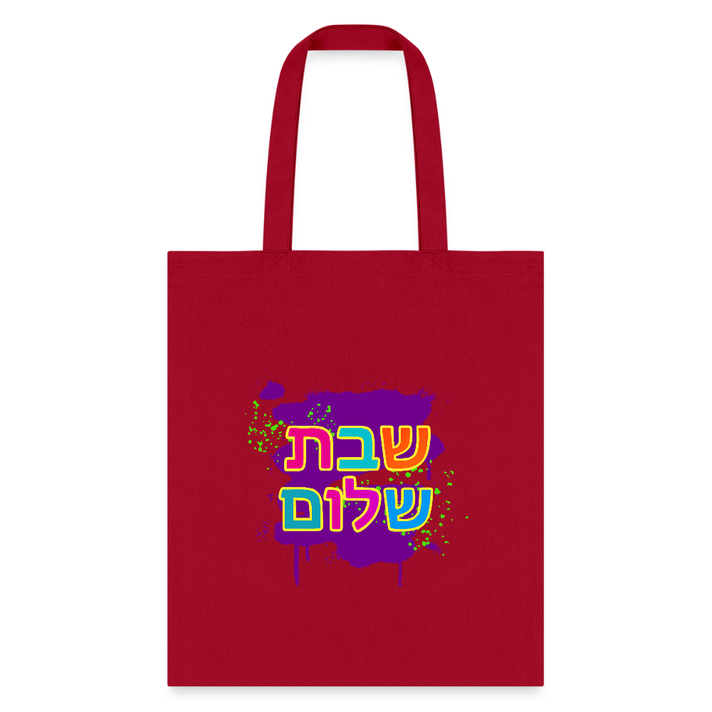 Shabbat Shalom Neon Pop Tote Bag - red