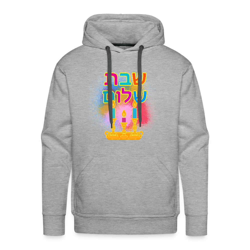 Shabbat Shalom Neon Hebrew Art Men’s Premium Hoodie - heather grey