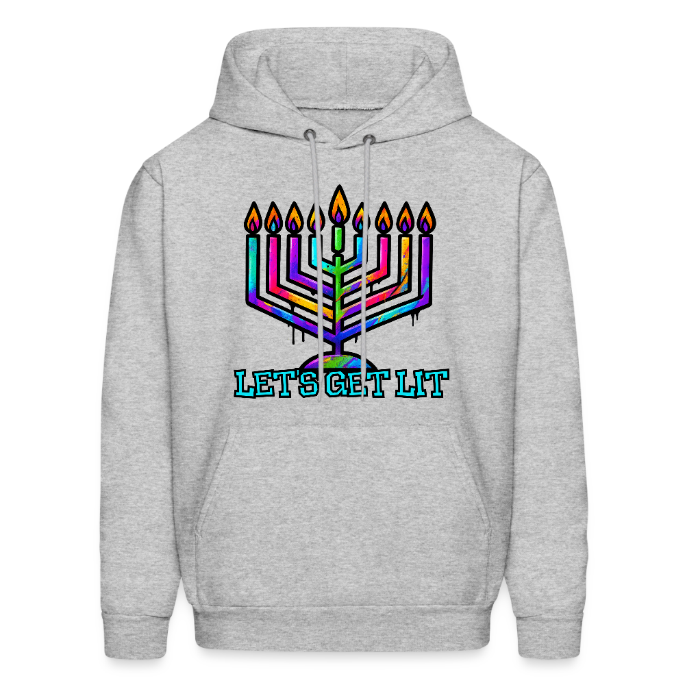 Let’s Get Lit Chabad Menorah Men's Hoodie - heather gray