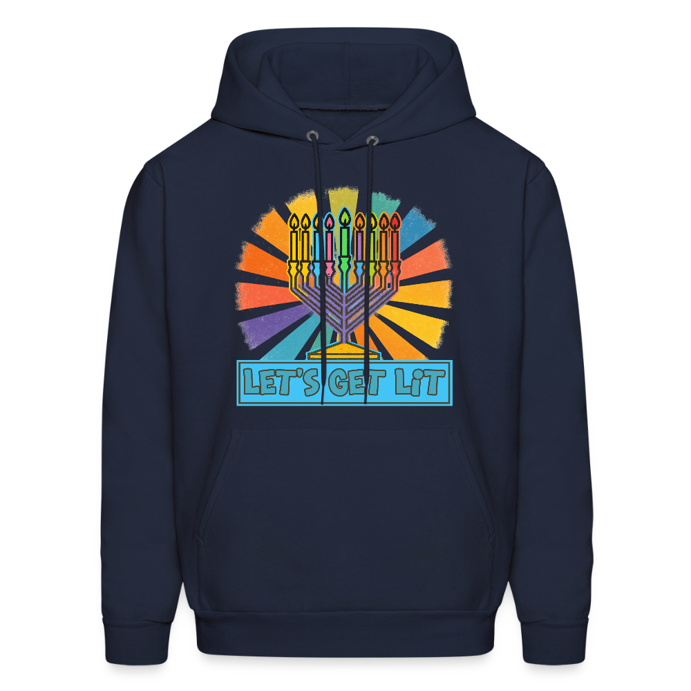 Radiant Retro “Let’s Get Lit” Menorah Men's Hoodie - navy