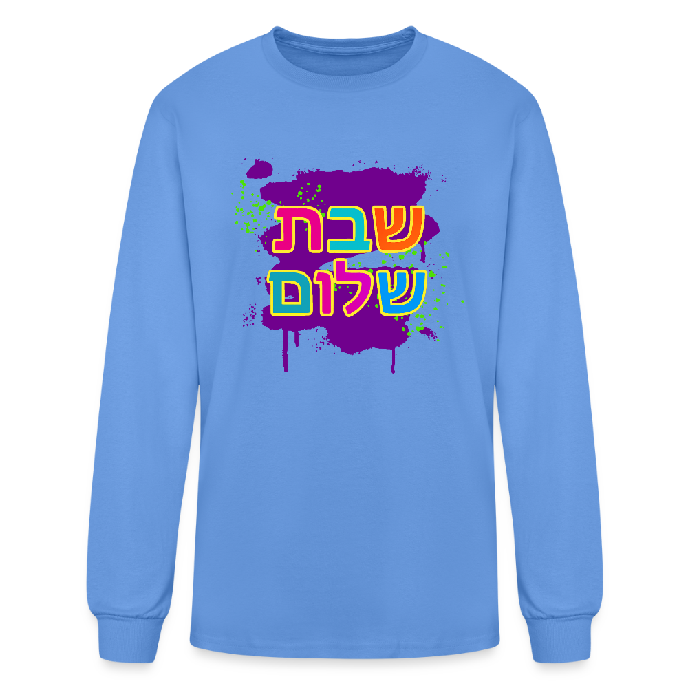 Shabbat Shalom Neon Pop Men's Long Sleeve T-Shirt - carolina blue