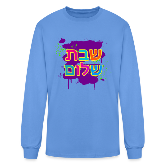 Shabbat Shalom Neon Pop Men's Long Sleeve T-Shirt - carolina blue