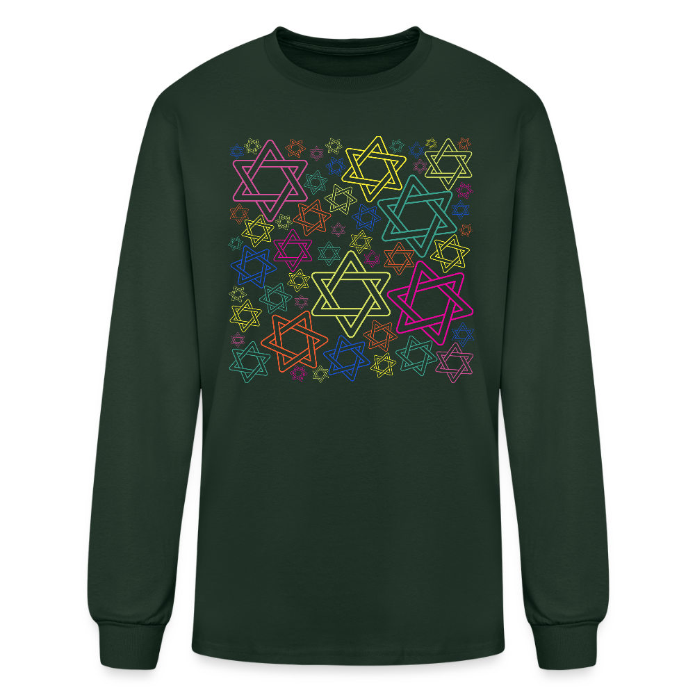 Neon Star of David Festival Men's Long Sleeve T-Shirt - forest green