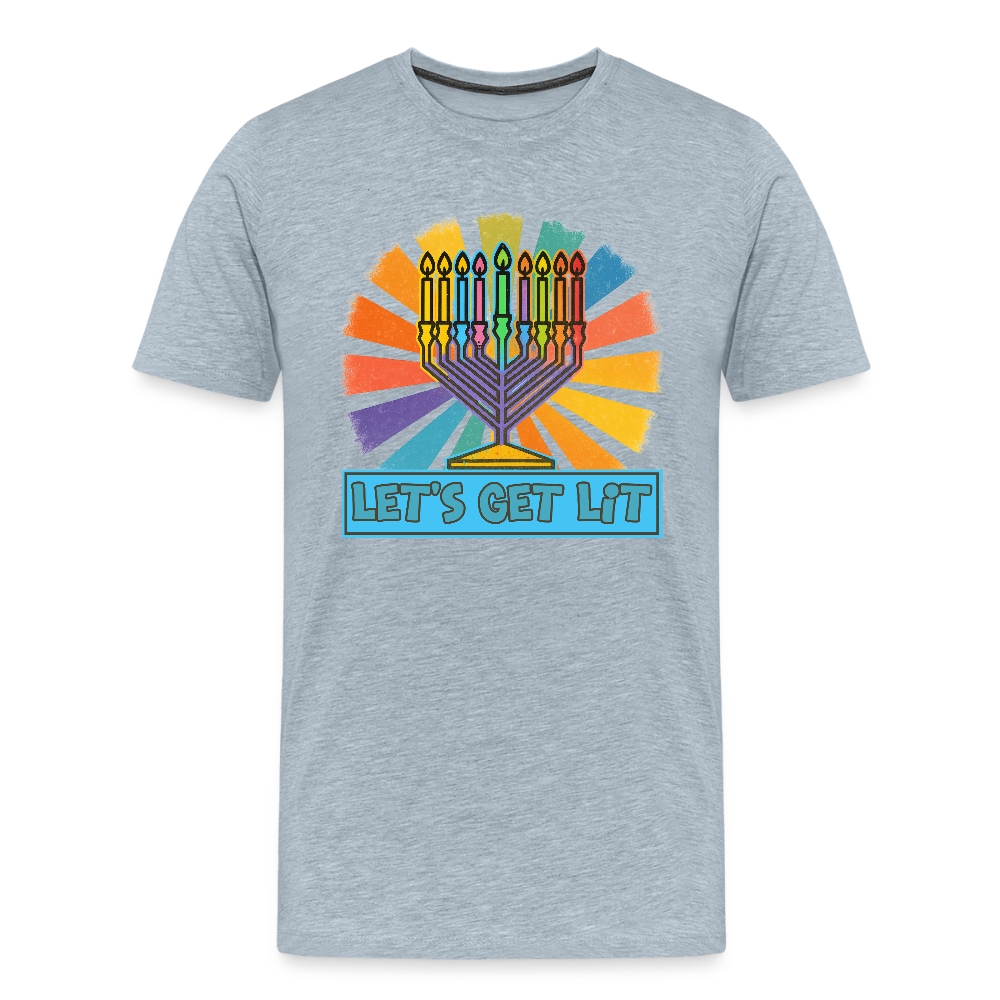 Radiant Retro Let's Get Lit Menorah Men's Premium T-Shirt - heather ice blue
