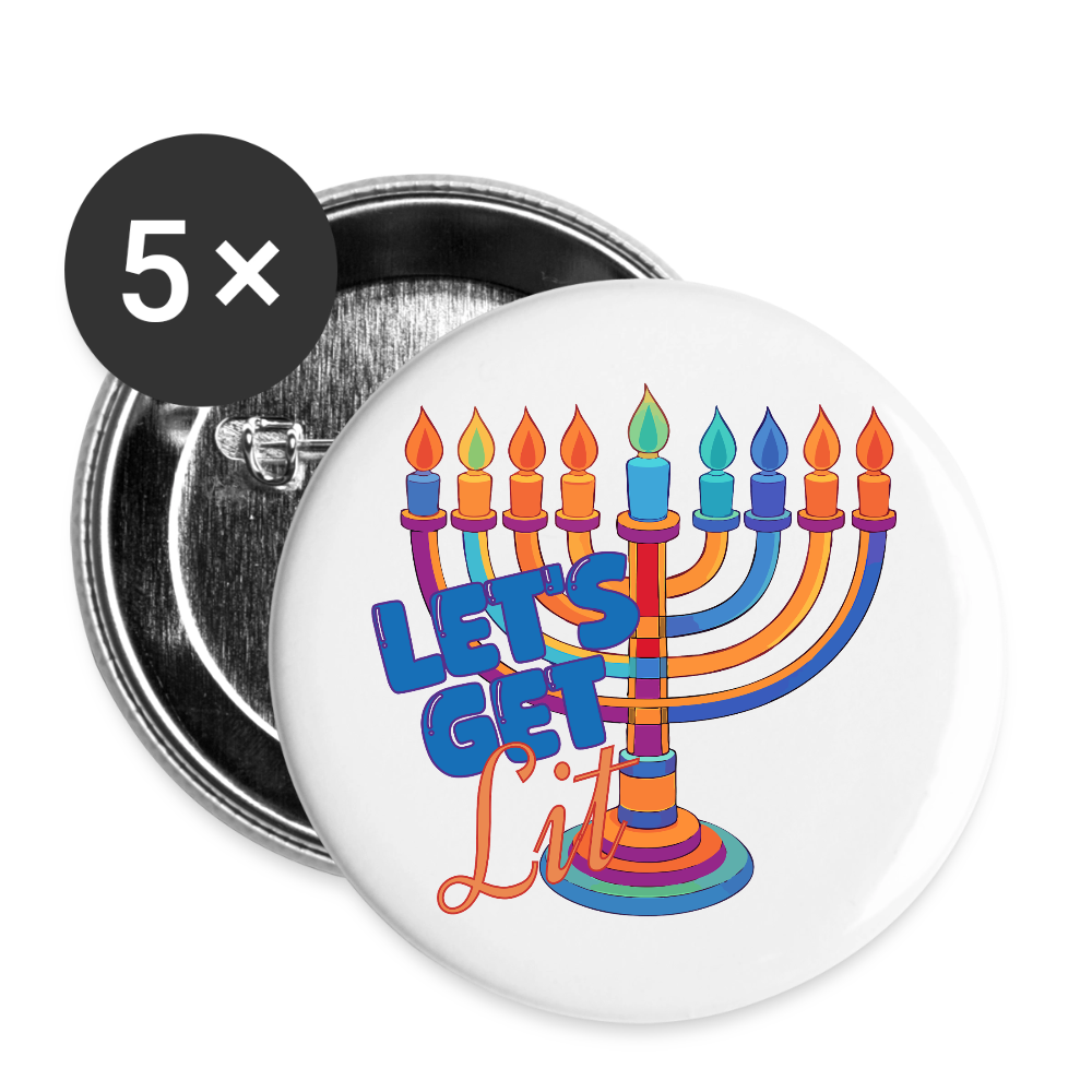 Let’s Get Lit Menorah Buttons large 2.2'' (5-pack) - white