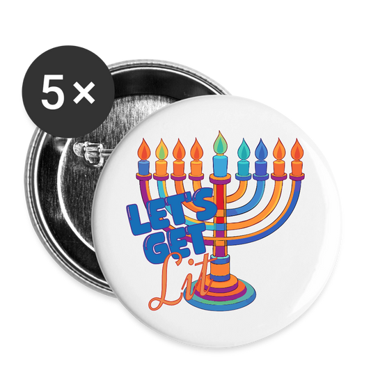Let’s Get Lit Menorah Buttons large 2.2'' (5-pack) - white