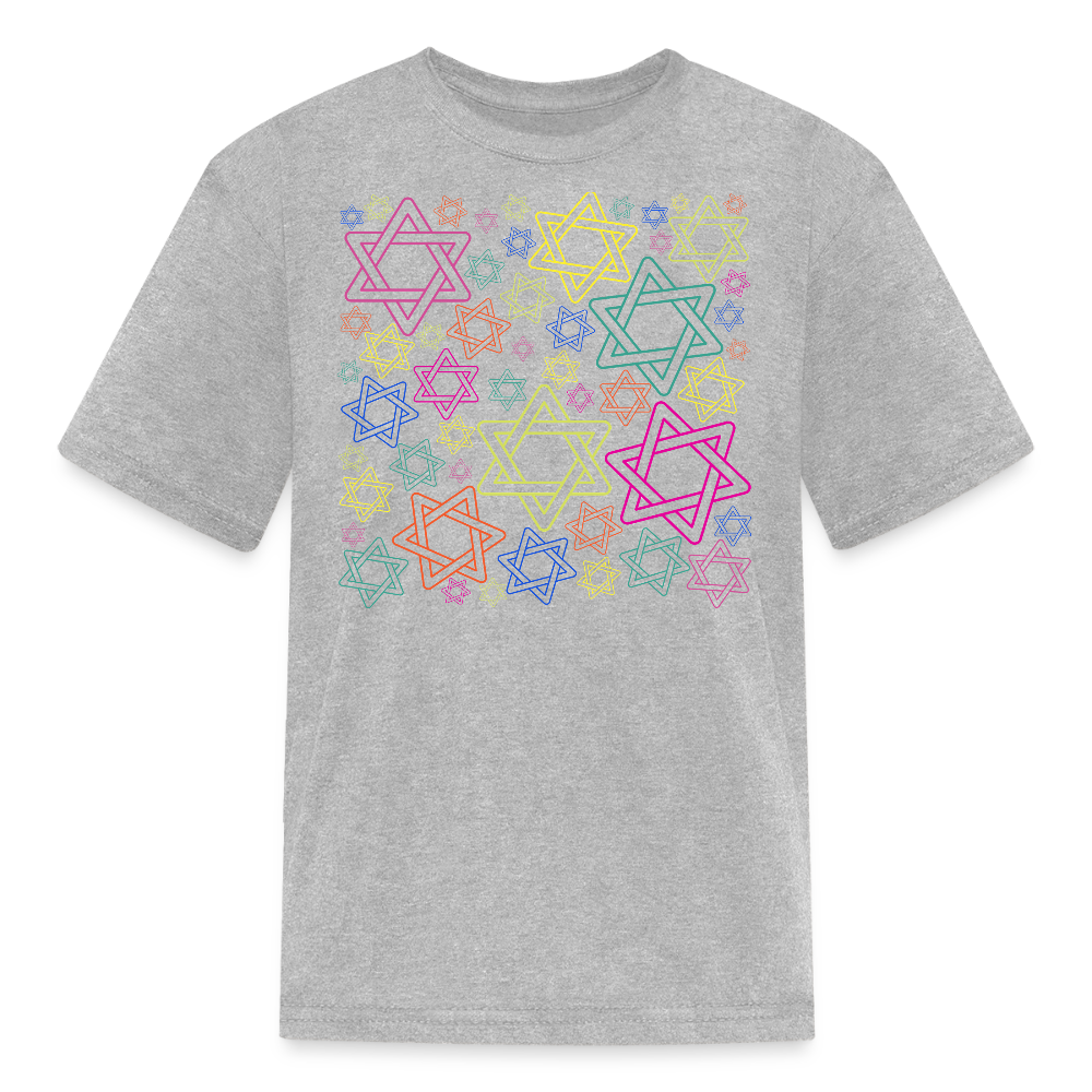 Neon Star of David Festival Kids' T-Shirt - heather gray