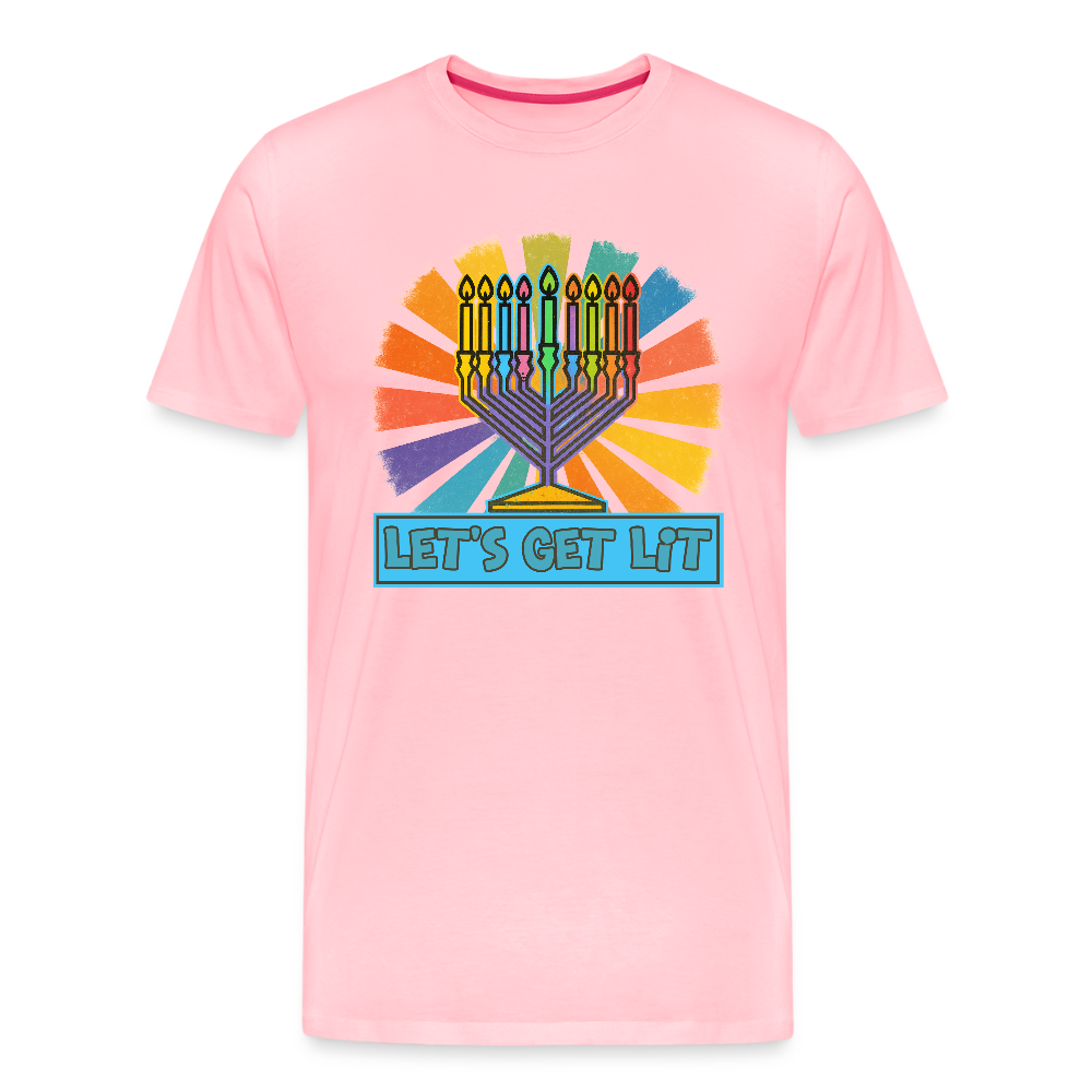 Radiant Retro Let's Get Lit Menorah Men's Premium T-Shirt - pink
