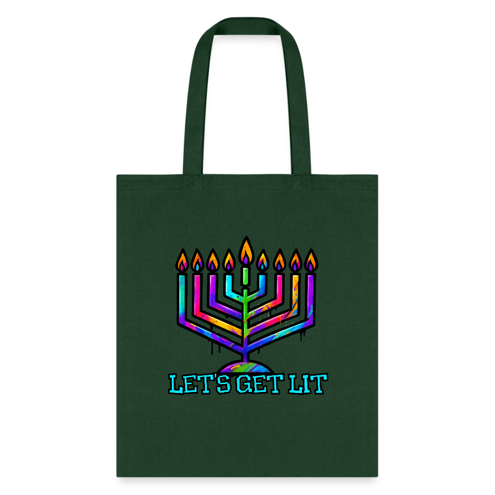 Let's Get Lit Chabad Menorah Tote Bag - forest green