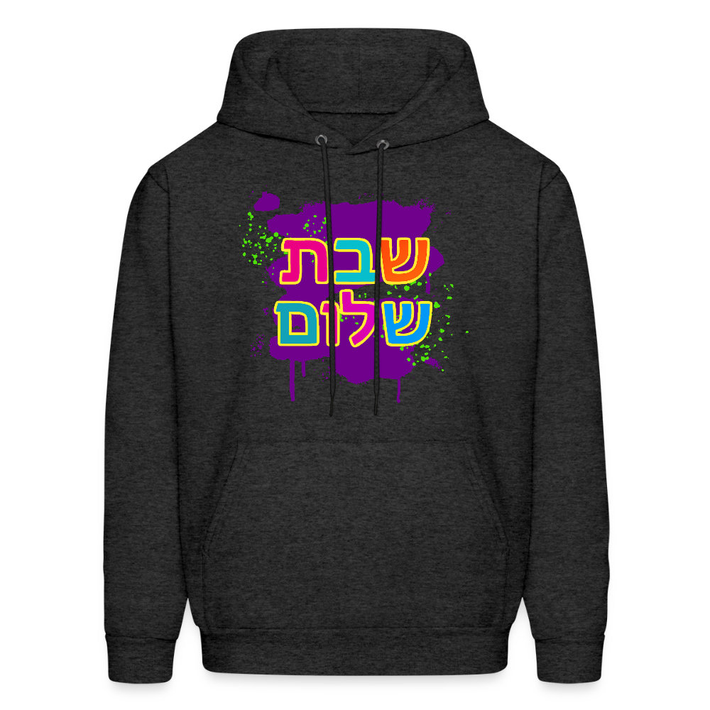 Shabbat Shalom Neon Pop Men's Hoodie - charcoal grey