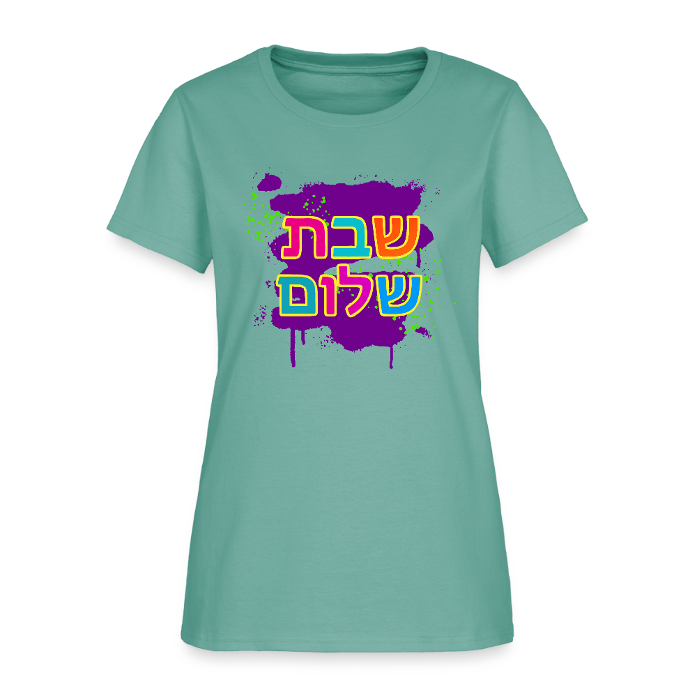 Shabbat Shalom Neon Pop Women's T-Shirt - aquatic