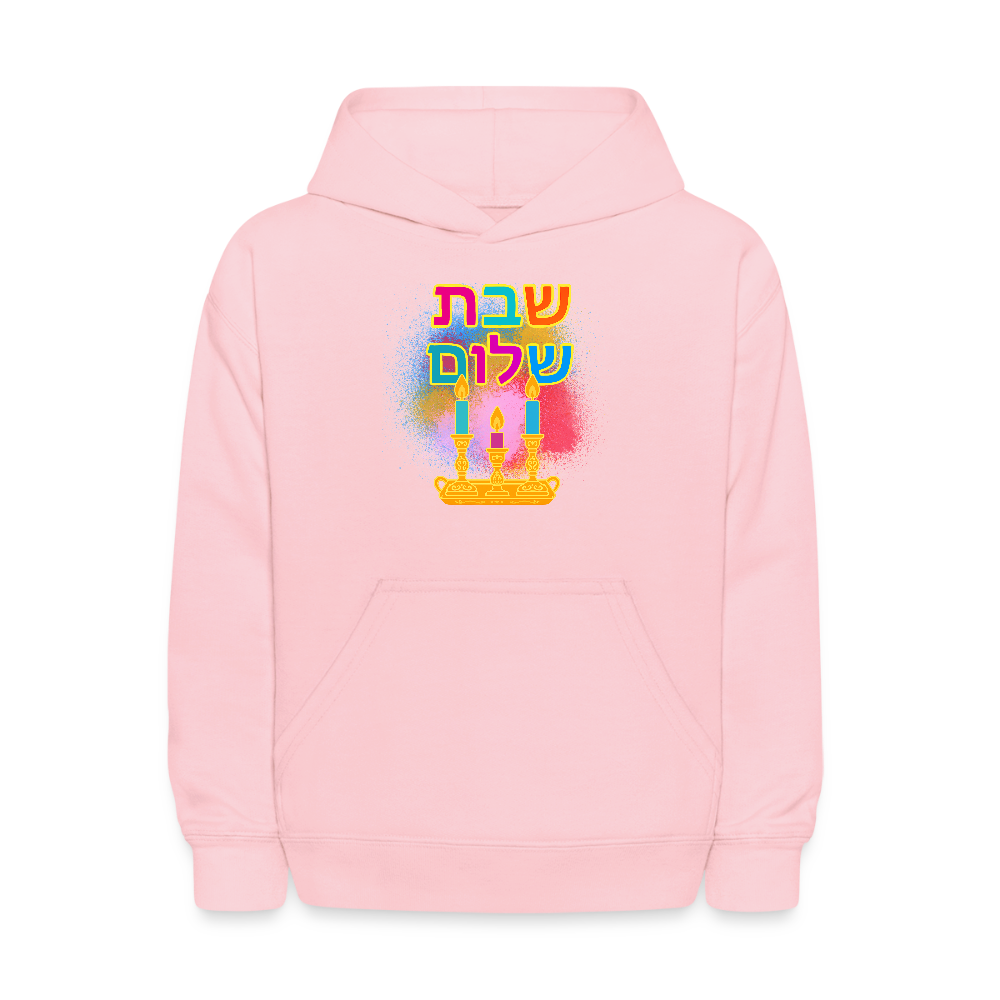 Shabbat Shalom Neon Hebrew Art Kids' Hoodie - pink