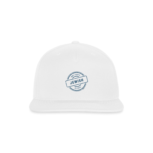 100% Jewish Snapback Baseball Cap - white