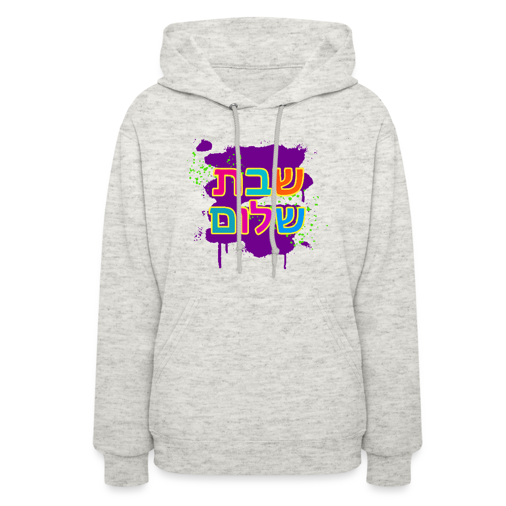 Shabbat Shalom Neon Pop Women's Hoodie - heather oatmeal