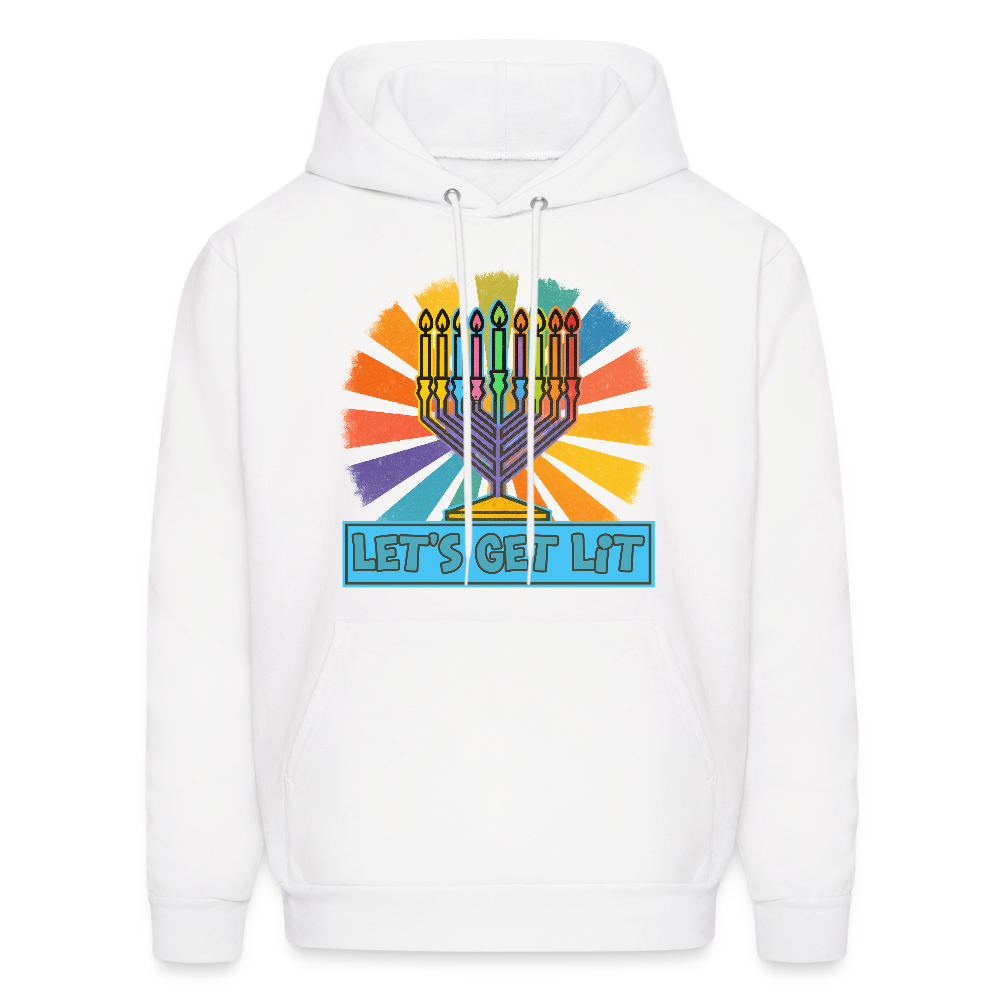 Radiant Retro “Let’s Get Lit” Menorah Men's Hoodie - white