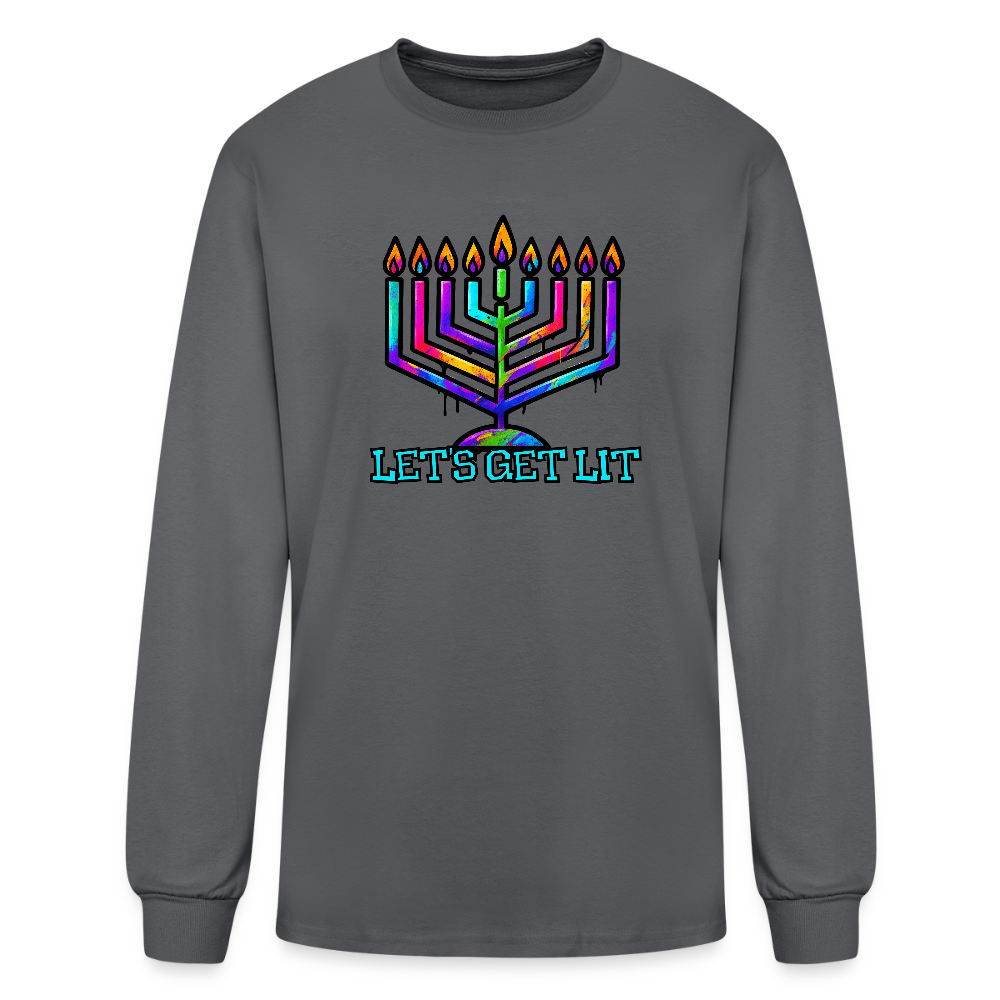 Let's Get Lit Chabad Menorah Men's Long Sleeve T-Shirt - charcoal