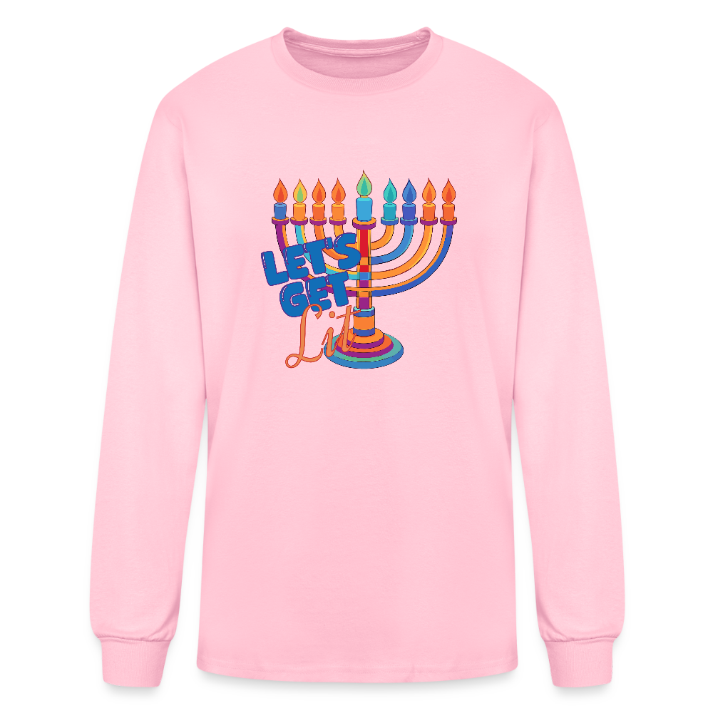 Let's Get Lit Menorah Men's Long Sleeve T-Shirt - pink