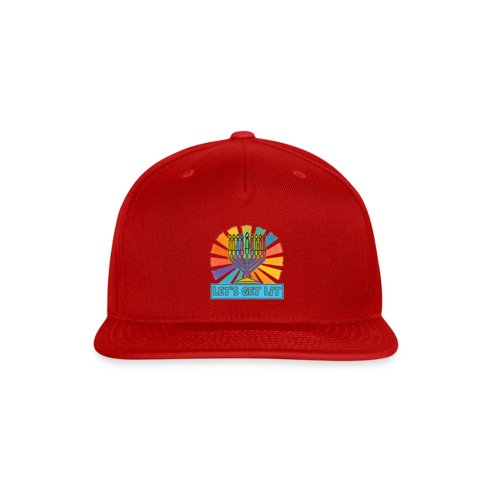 Radiant Retro “Let’s Get Lit” Menorah Snapback Baseball Cap - red