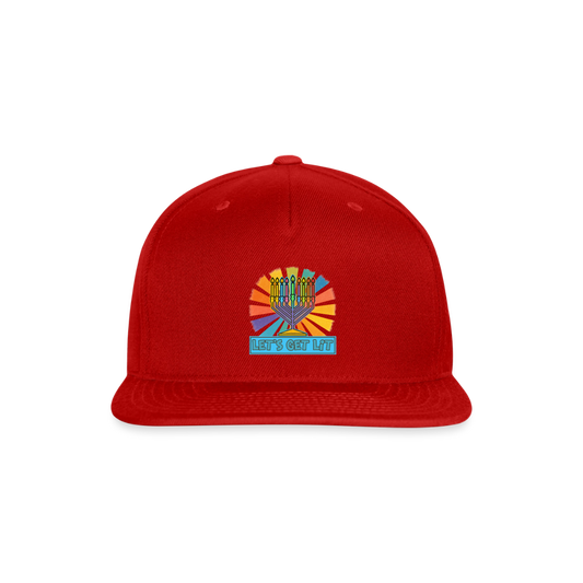 Radiant Retro “Let’s Get Lit” Menorah Snapback Baseball Cap - red