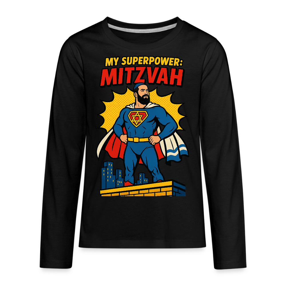 My Superpower: Mitzvah Kids' Premium Long Sleeve T-Shirt - black
