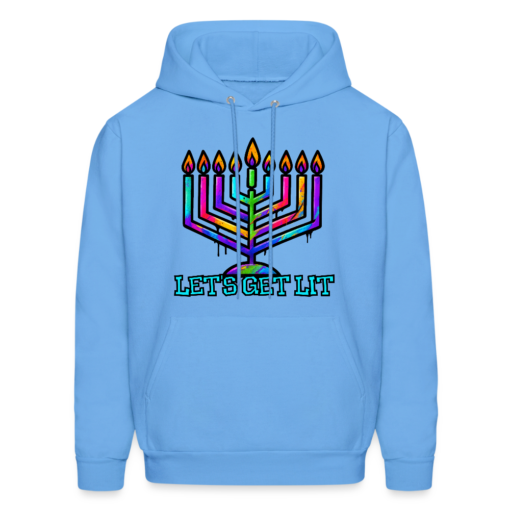 Let’s Get Lit Chabad Menorah Men's Hoodie - carolina blue