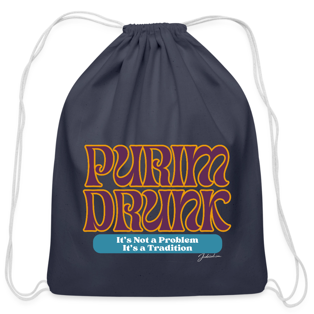 Purim Drunk Cotton Drawstring Bag - navy