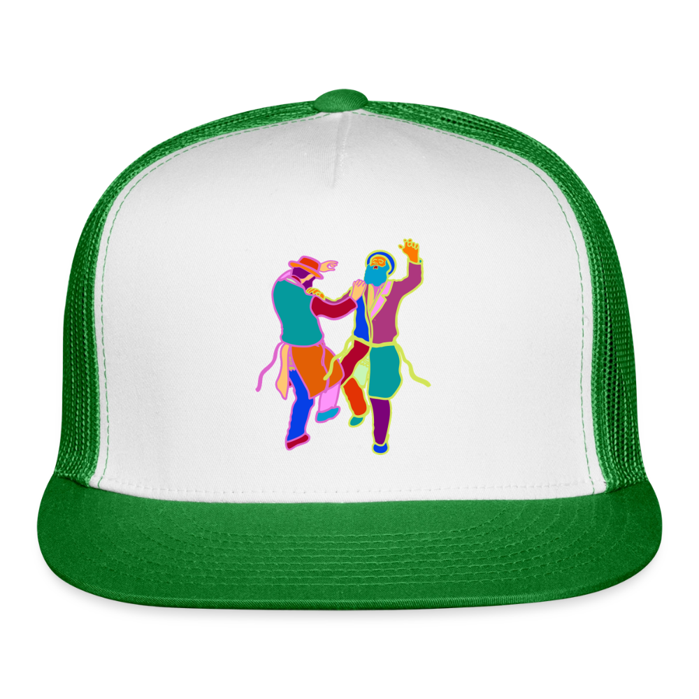 Colorful Dancing Rabbis Trucker Hat - white/kelly green