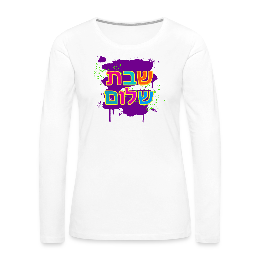 Shabbat Shalom Neon Pop Women's Premium Long Sleeve T-Shirt - white