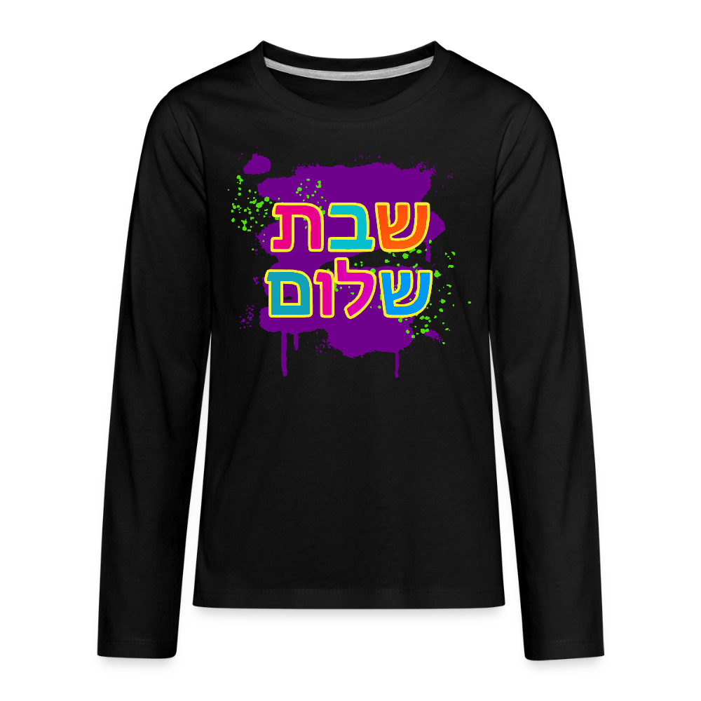 Shabbat Shalom Neon Pop Kids' Premium Long Sleeve T-Shirt - black