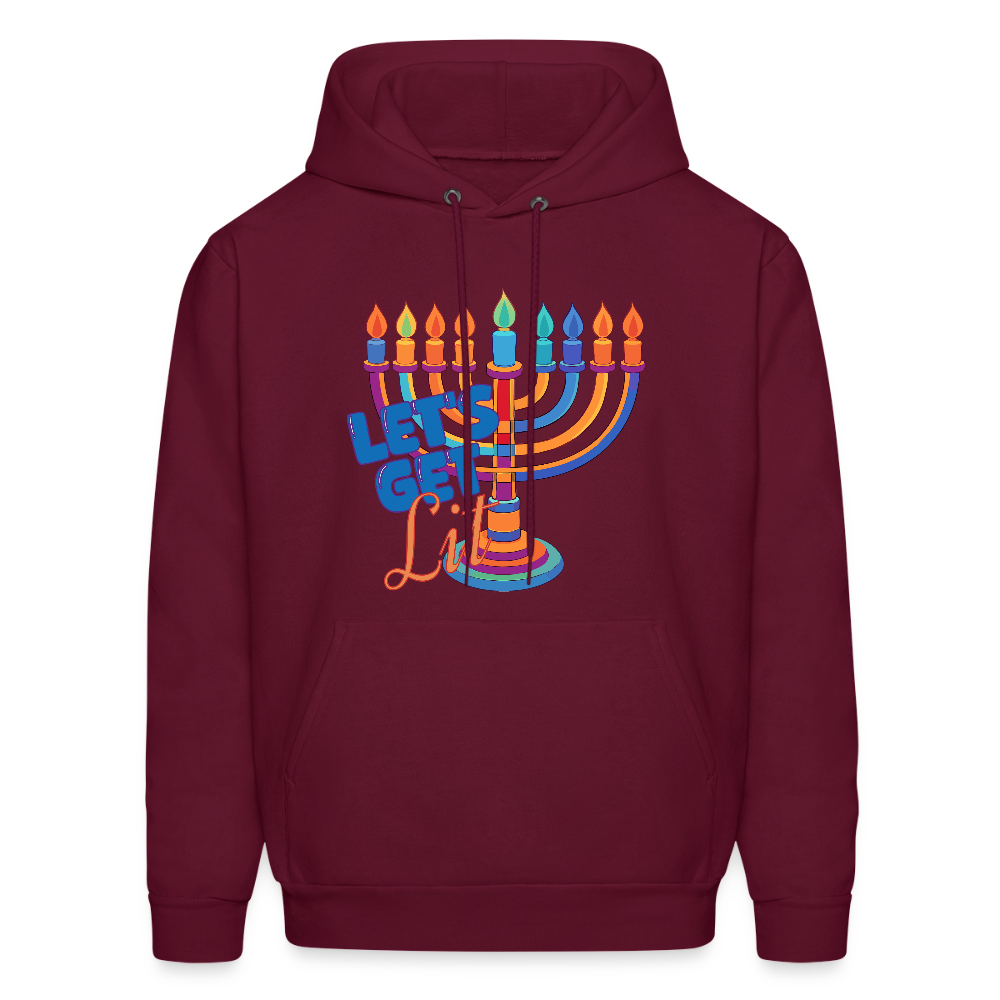Let’s Get Lit Menorah Men's Hoodie - burgundy