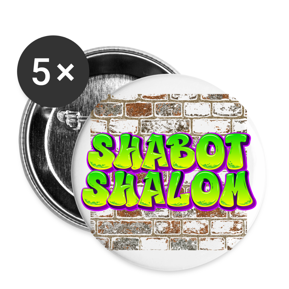 Shabot Shalom Brick 770 Graffiti Buttons large 2.2'' (5-pack) - white