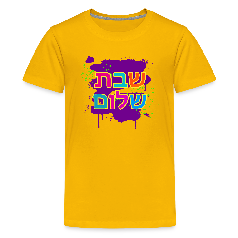 Shabbat Shalom Neon Pop Kids' Premium T-Shirt - sun yellow