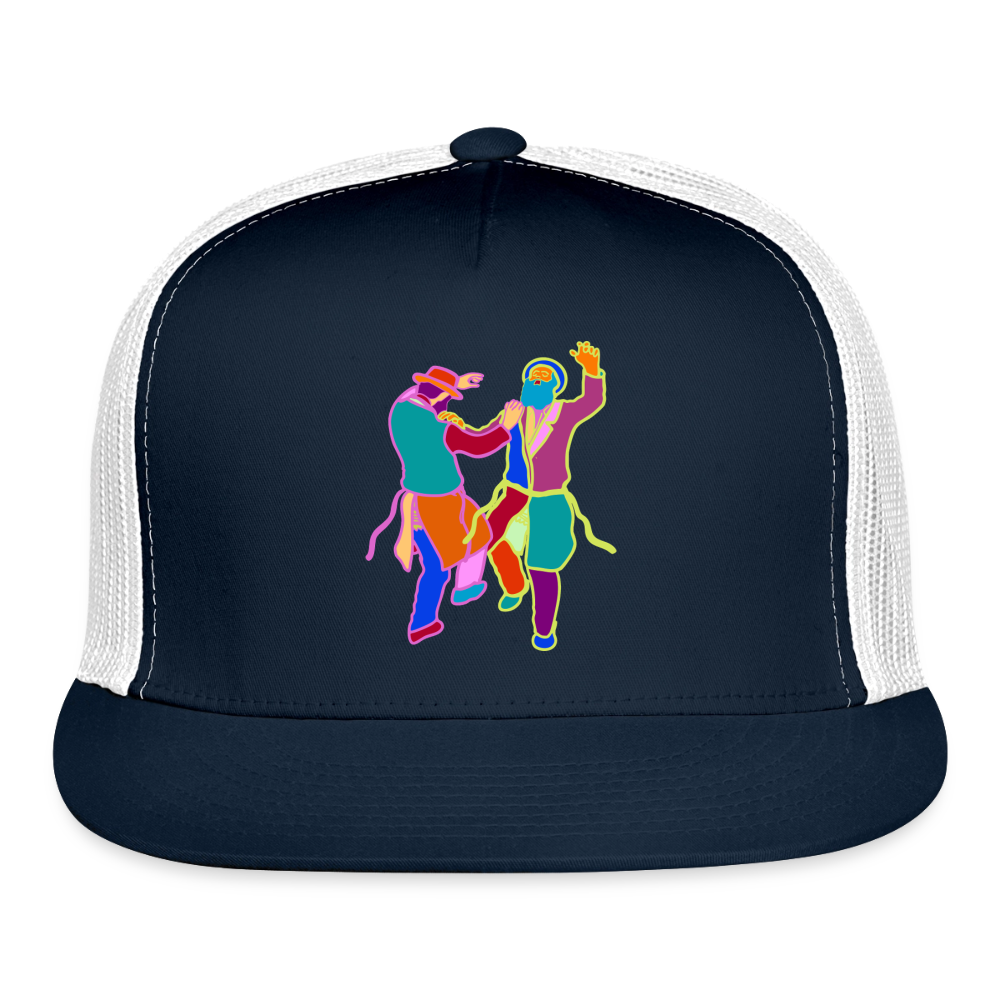 Colorful Dancing Rabbis Trucker Hat - navy/white
