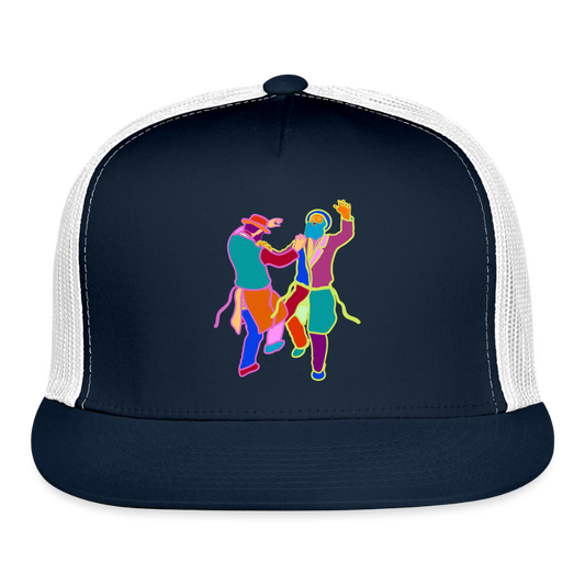 Colorful Dancing Rabbis Trucker Hat - navy/white