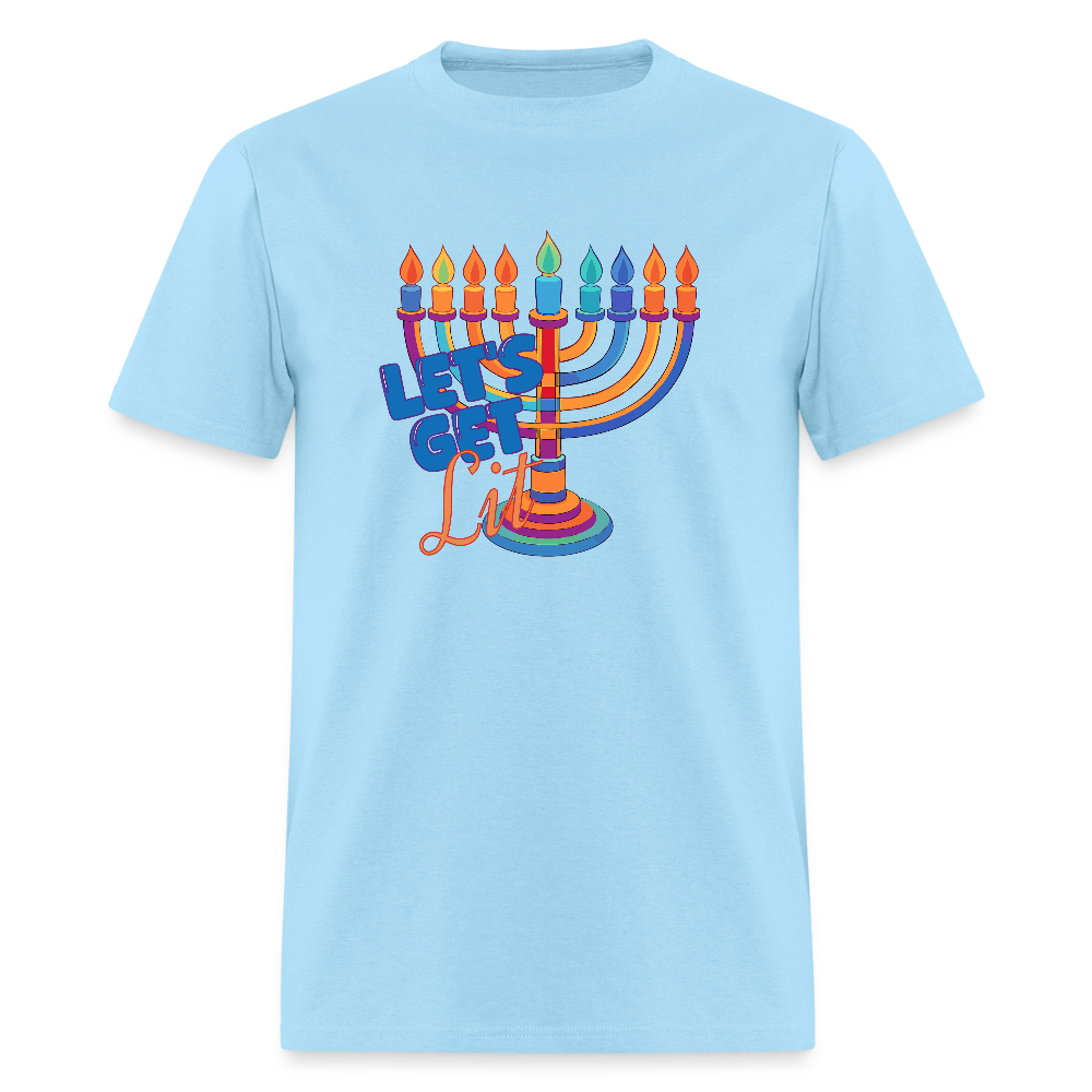 Let's Get Lit Menorah Men's T-Shirt | GILDAN 5000 - powder blue