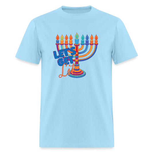 Let's Get Lit Menorah Men's T-Shirt | GILDAN 5000 - powder blue